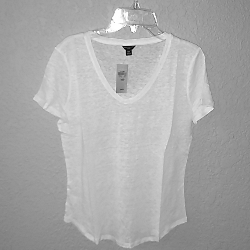 Ann Taylor Medium Petite linen tee white